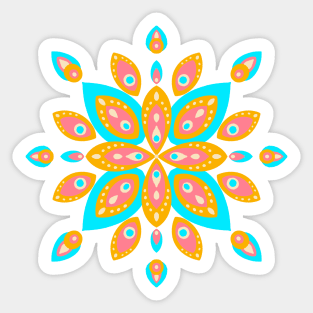 Orange and turquoise mid century mandala Sticker